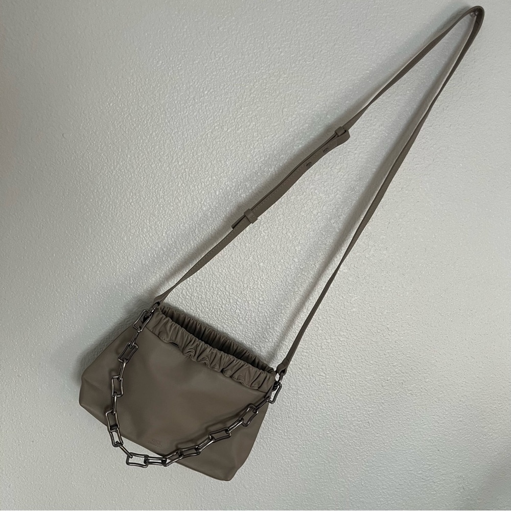 Vince Camuto LEATHER Crossbody Taupe Shoulder Bag with Chain Accent